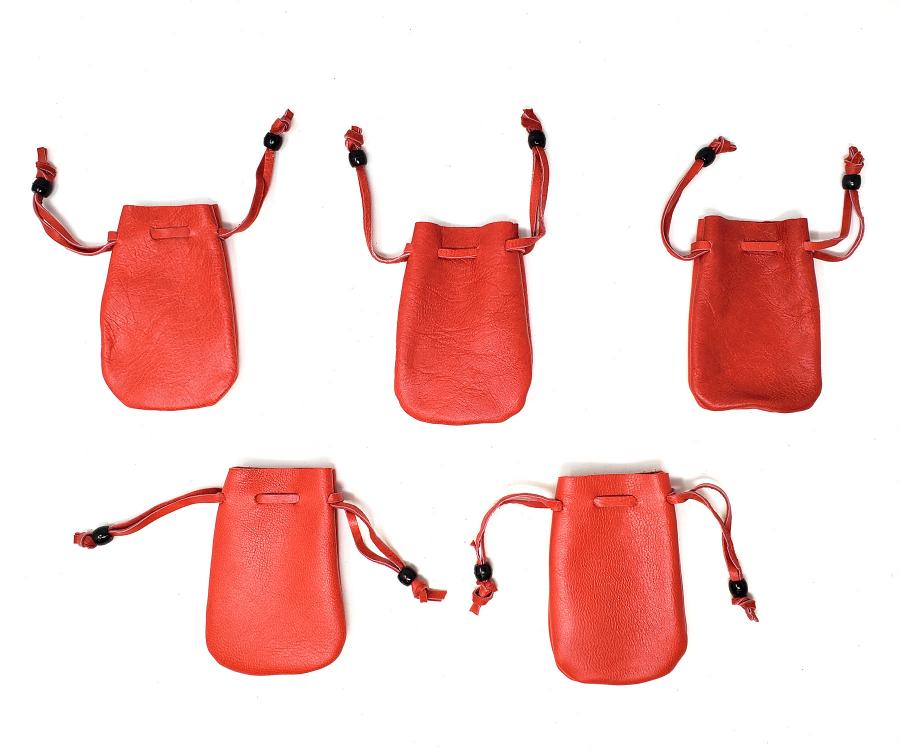 Red Leather Drawstring Pouch 3x2"