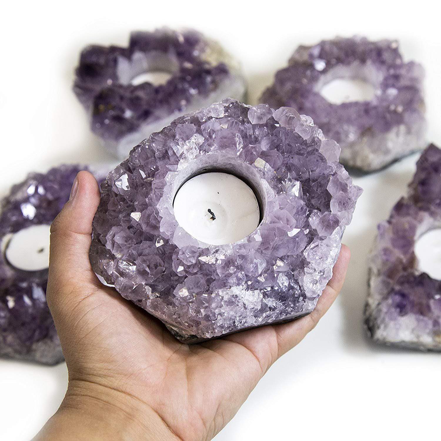 Natural Amethyst Crystal Candle Holders