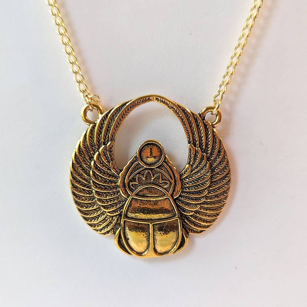 Antique Gold Egyptian Scarab Beetle Necklace