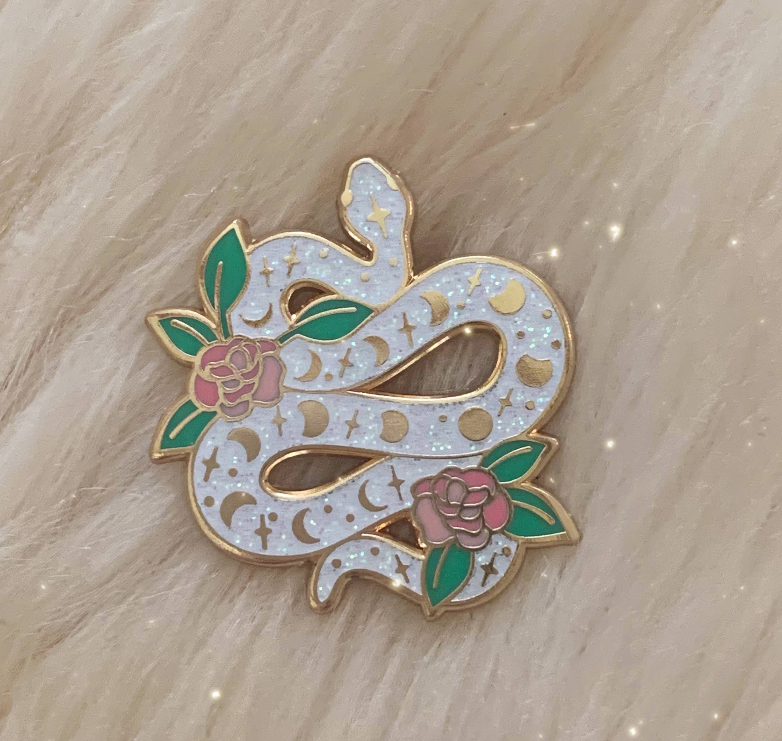 Serpent Enamel Pin, White Glitter, photo 1 of 4