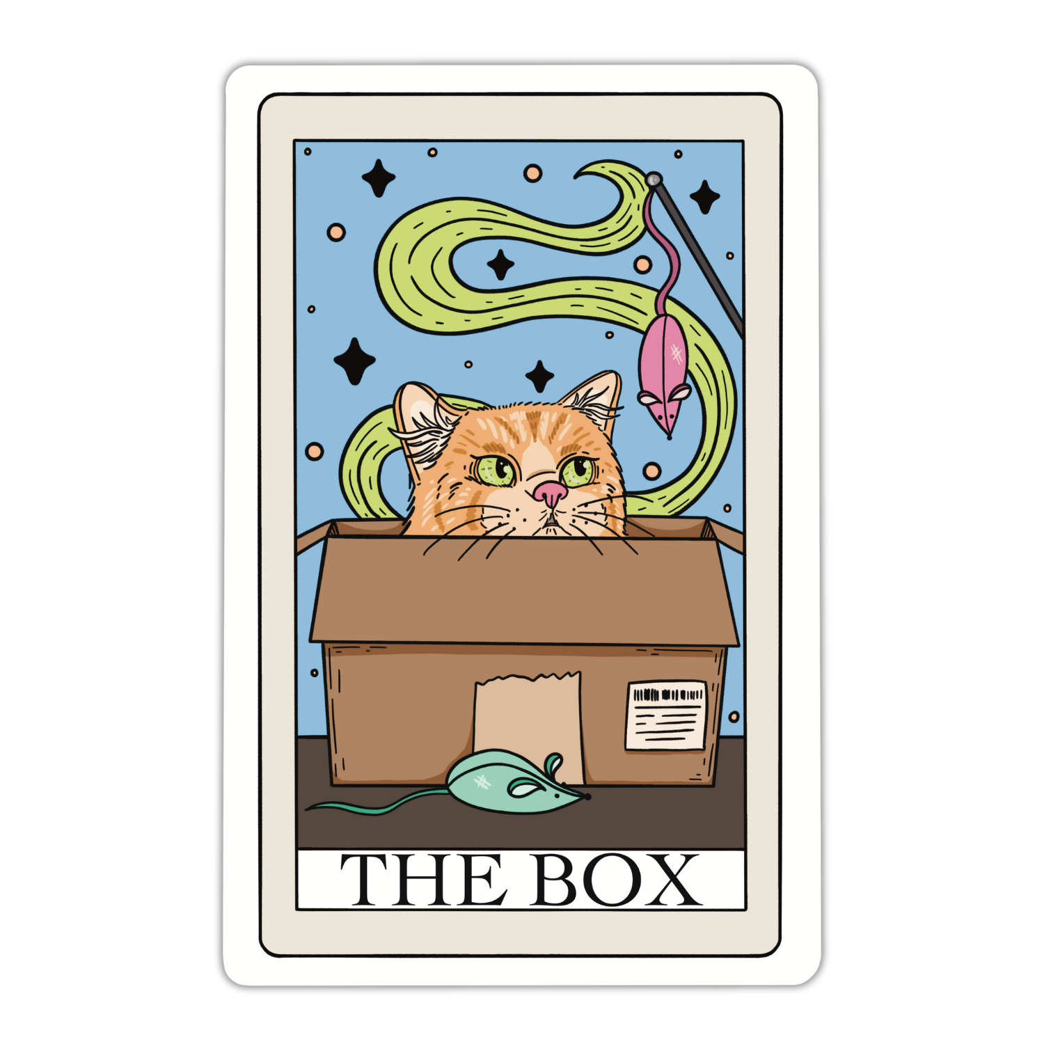 The Box Cat Tarot Card Glitter Vinyl Sticker