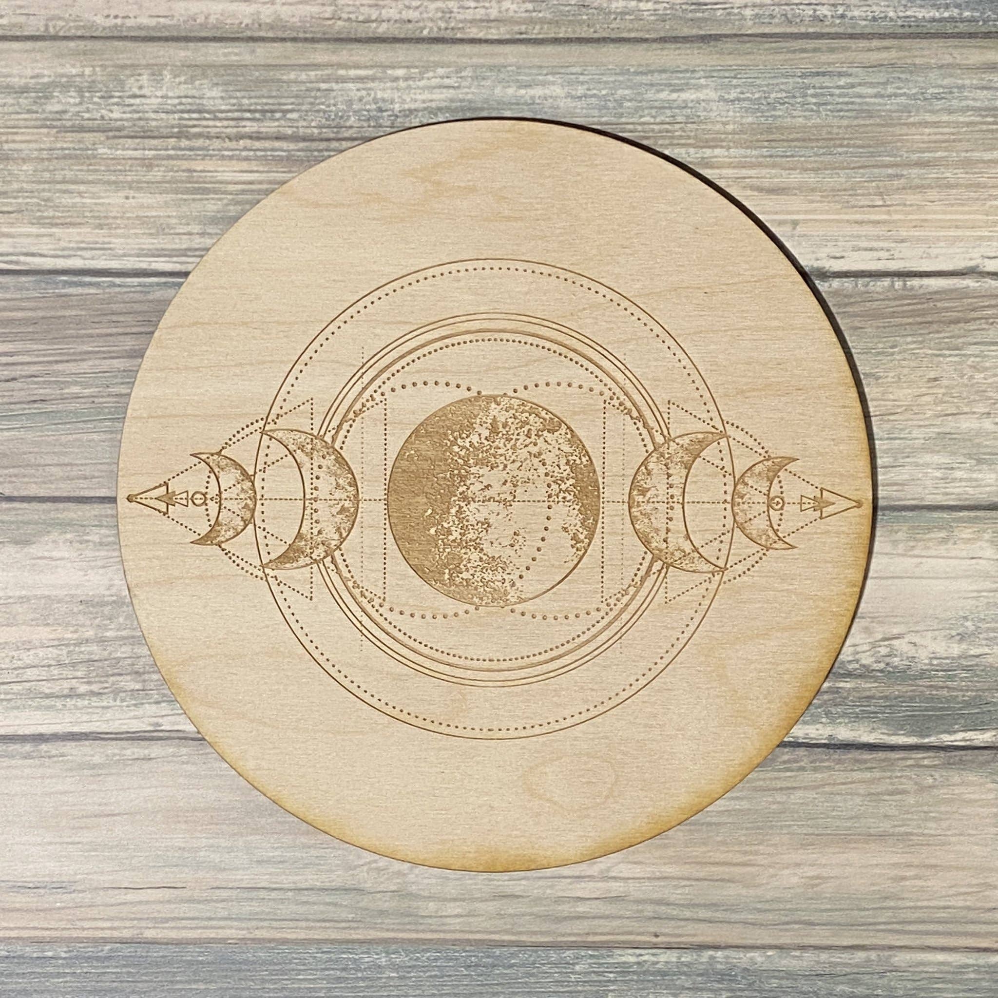 Natural Wood Moon Phase Crystal Grid - 4"