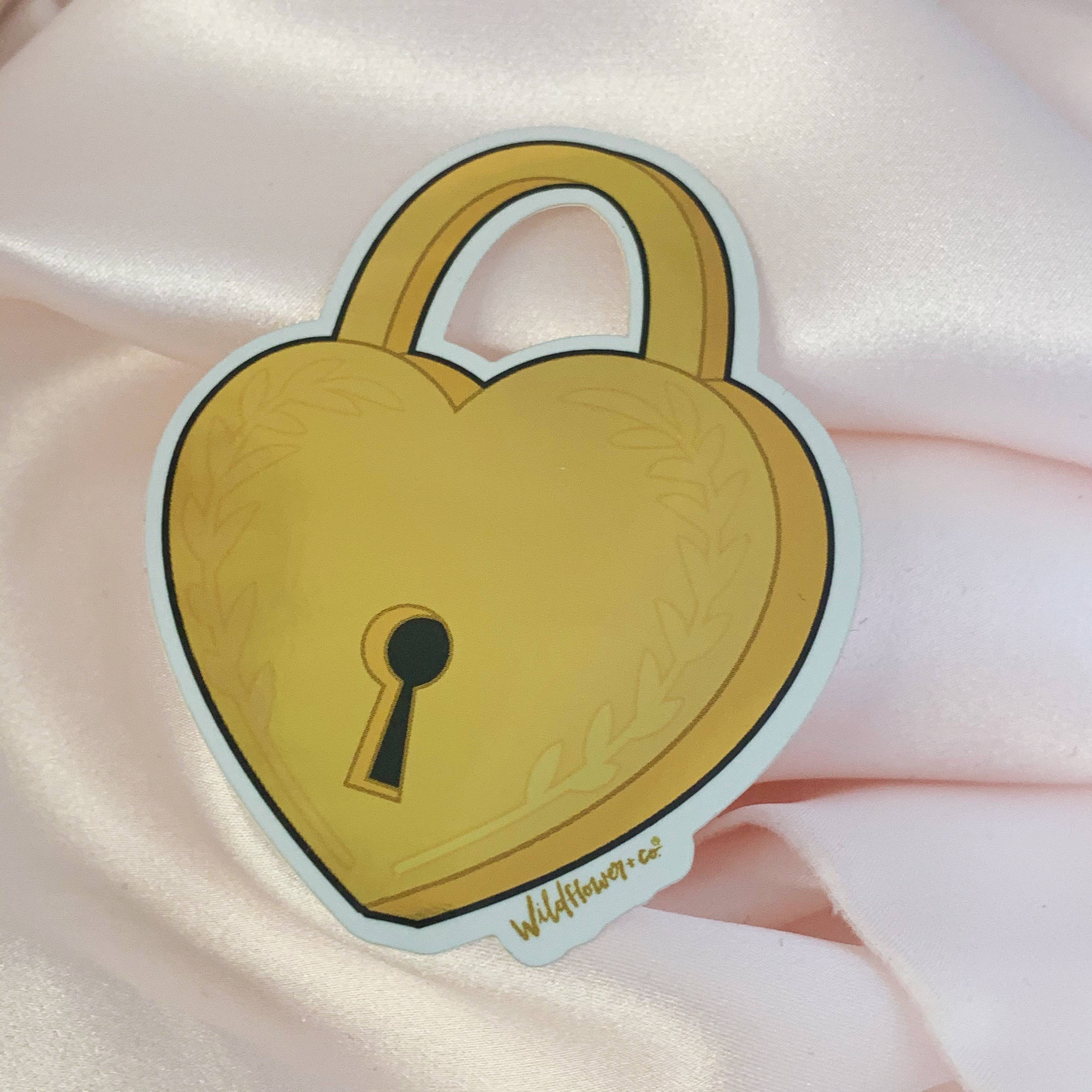 Heart Padlock Sticker, Gold