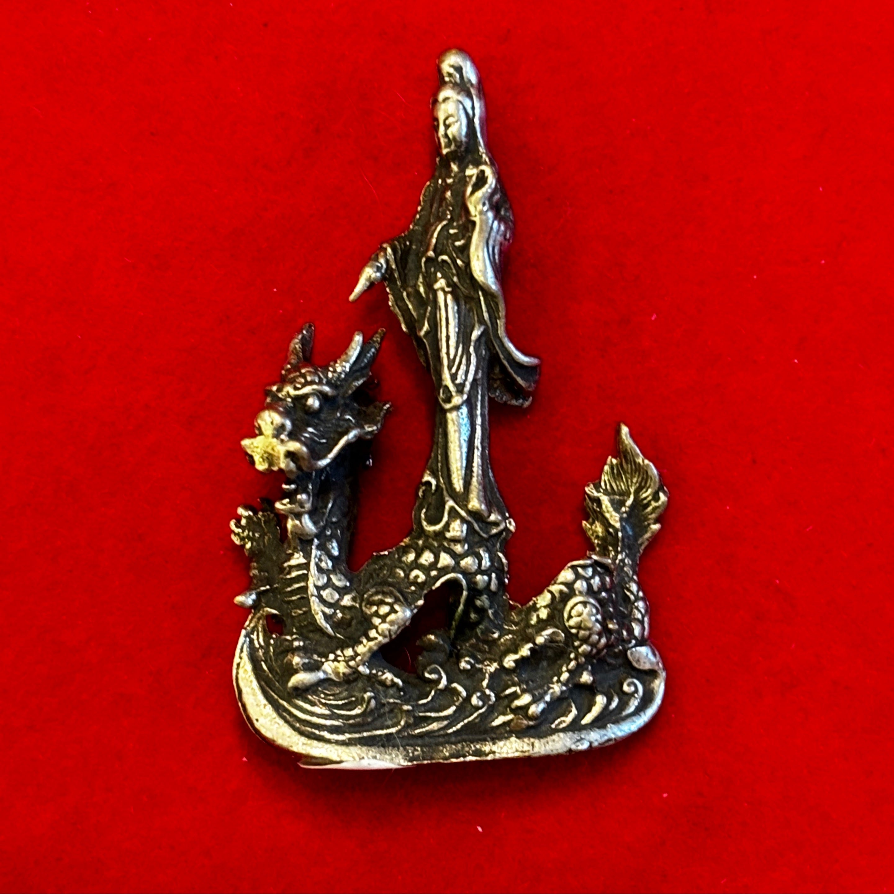 Kuan Yin on Dragon Brass Statue