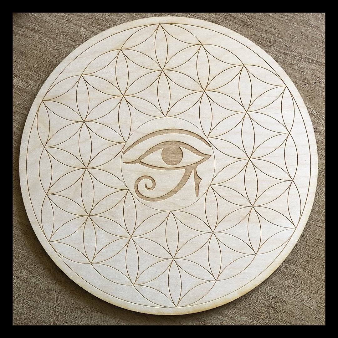 Flower of Life Eye of Horus Crystal Grid 6 inch